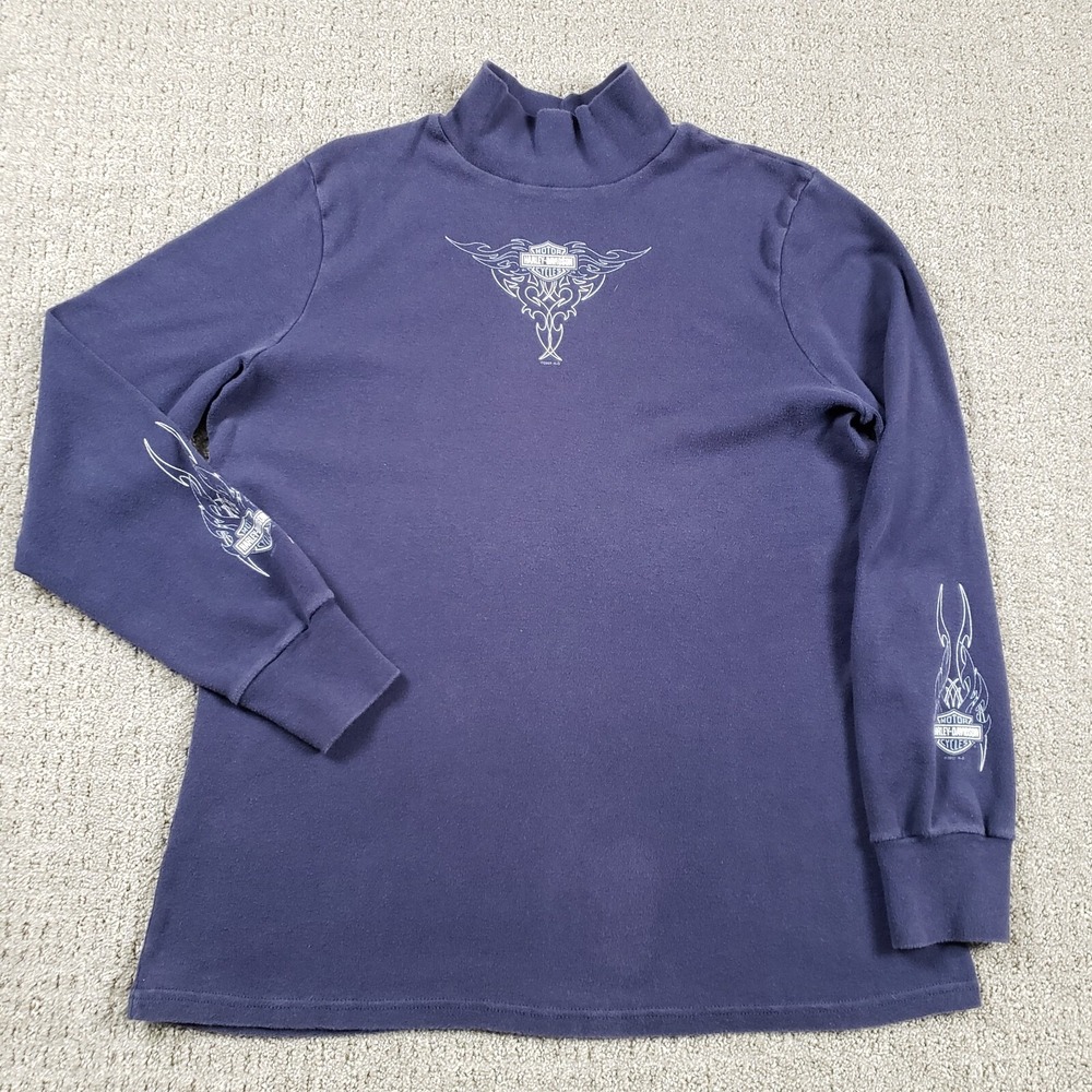 Harley Davidson Shirt Womens 2X Navy Blue Vintage 2007 Mock Neck Graphic Biker